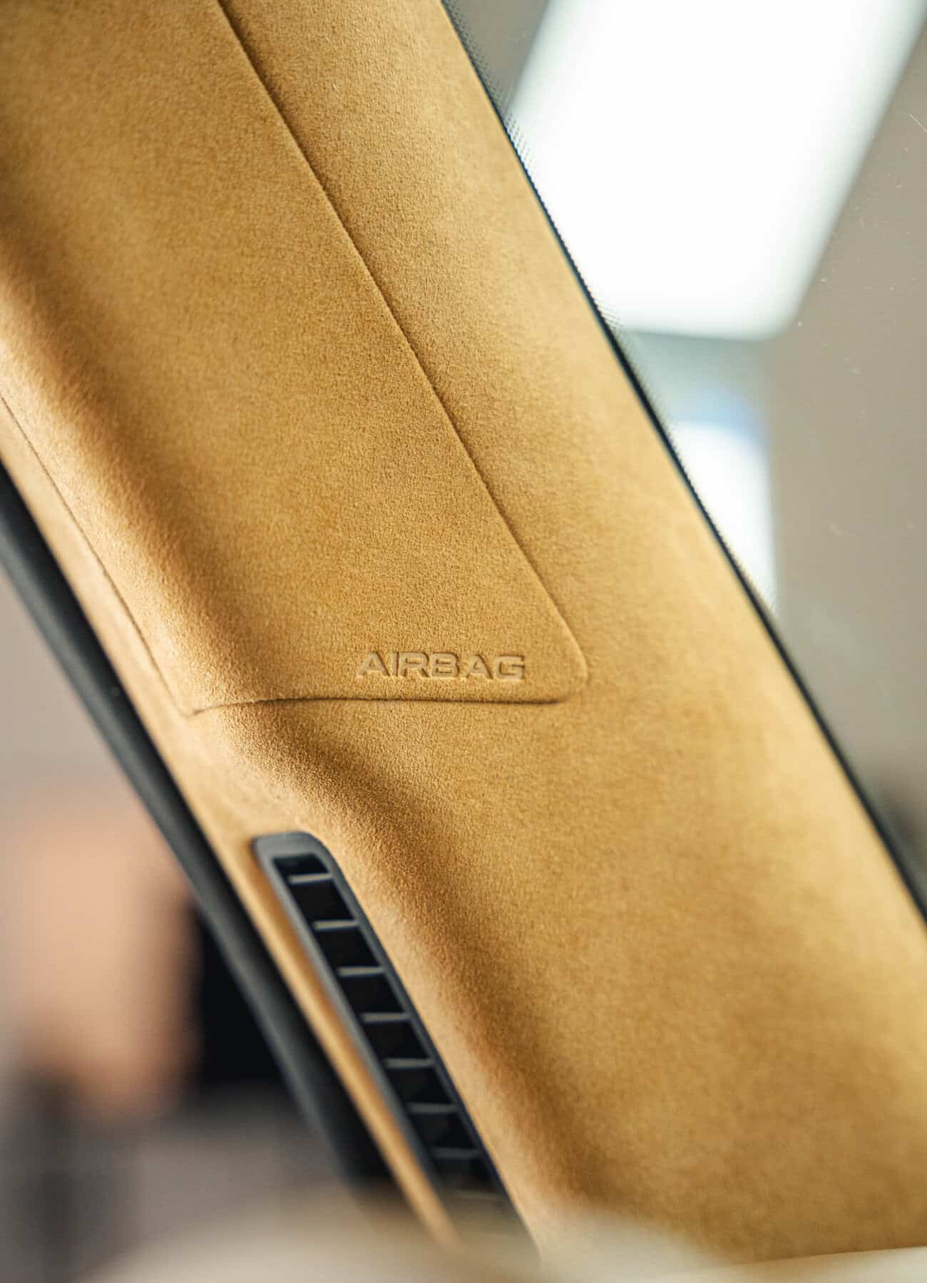 Alcantara: Pillars and headliner, in a tone matched to the hide